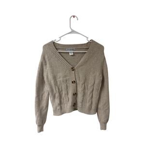 Cotton Emporium Grey Long Sleeve Button Down Sweater Crop Lightweight Winter XS